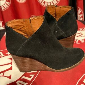 Lucky Brand Black Suede Wedge Booties